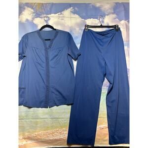 Vintage shadowline 2pc Blue Pajamas Set Silky women's Size 32 pants 34 top